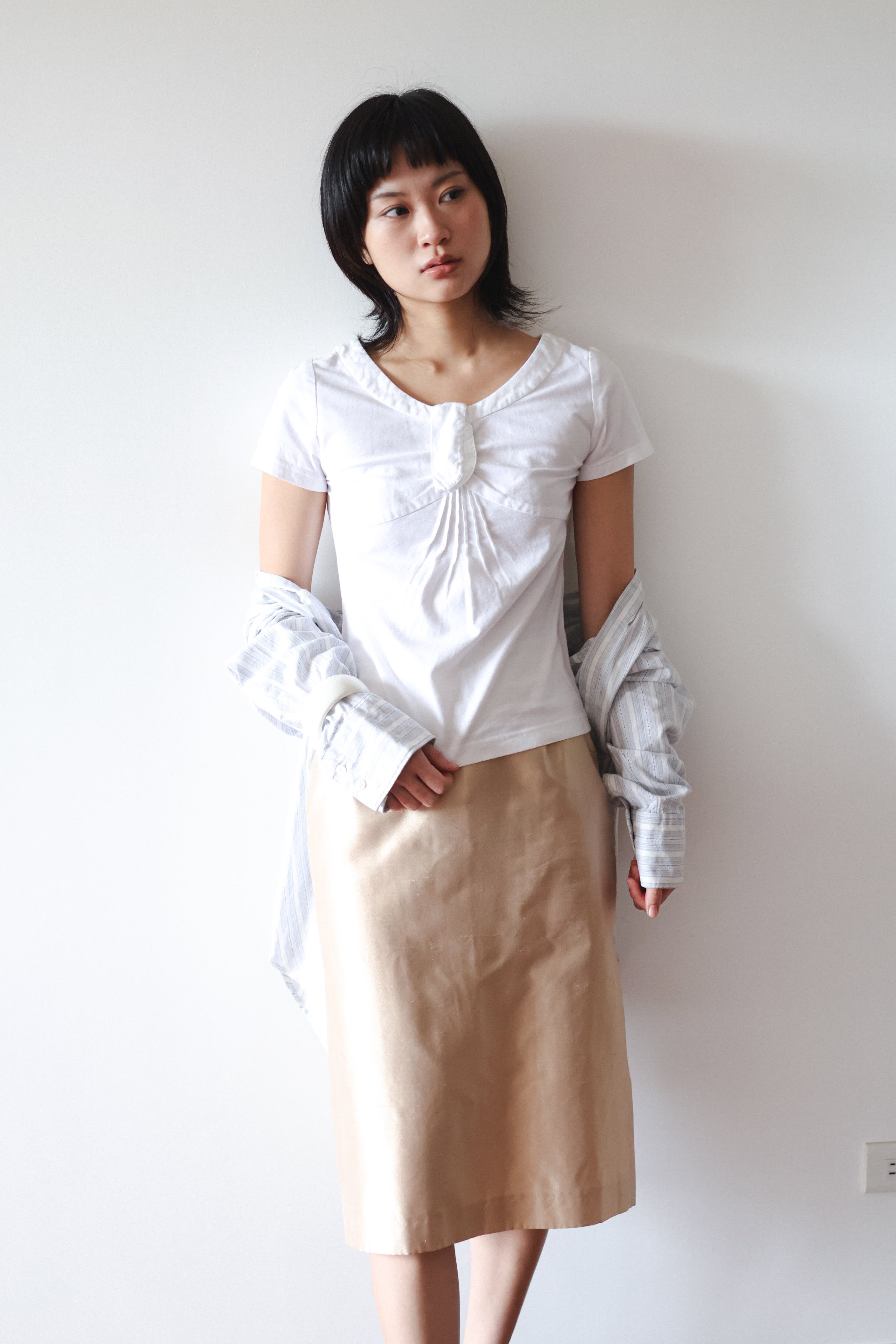 Alexander McQueen Golden Beige Silk A-Line Skirt