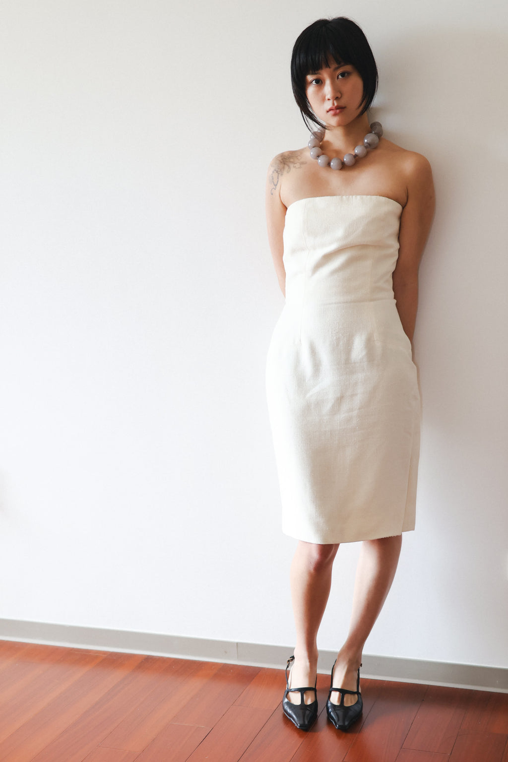 Jean-Louis Scherrer Off-the-Shoulder Cotton-Linen Dress in Off-White