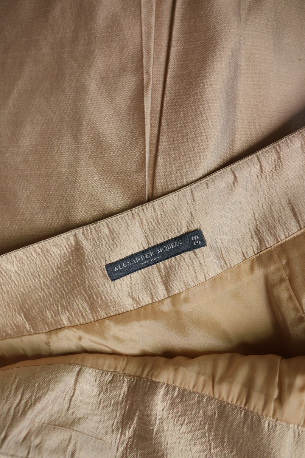 Alexander McQueen Golden Beige Silk A-Line Skirt