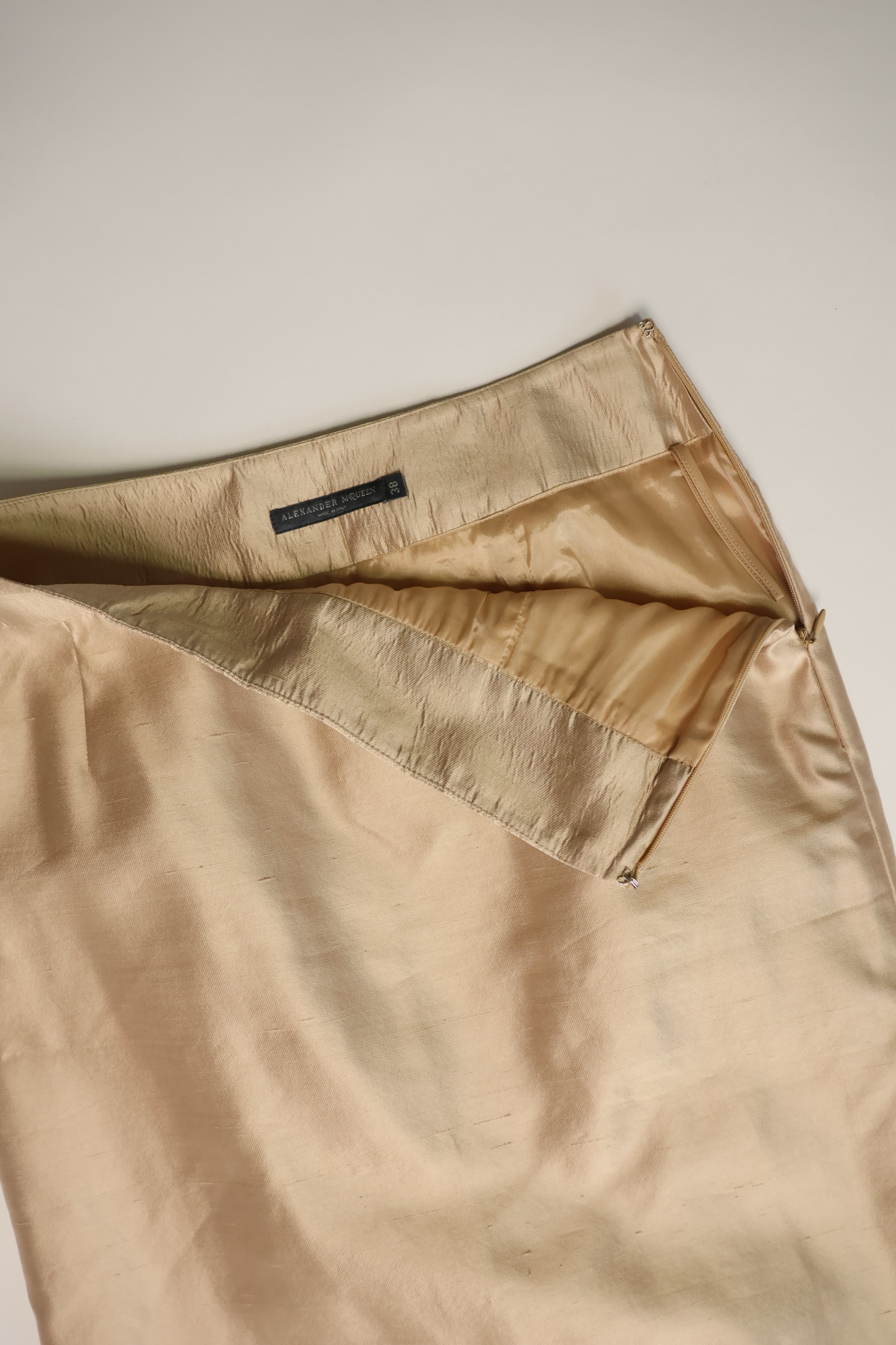 Alexander McQueen Golden Beige Silk A-Line Skirt