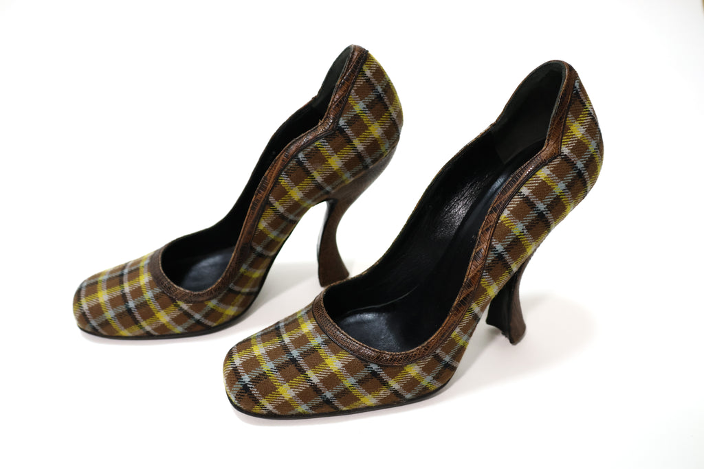 Prada Yellow Plaid High Heels