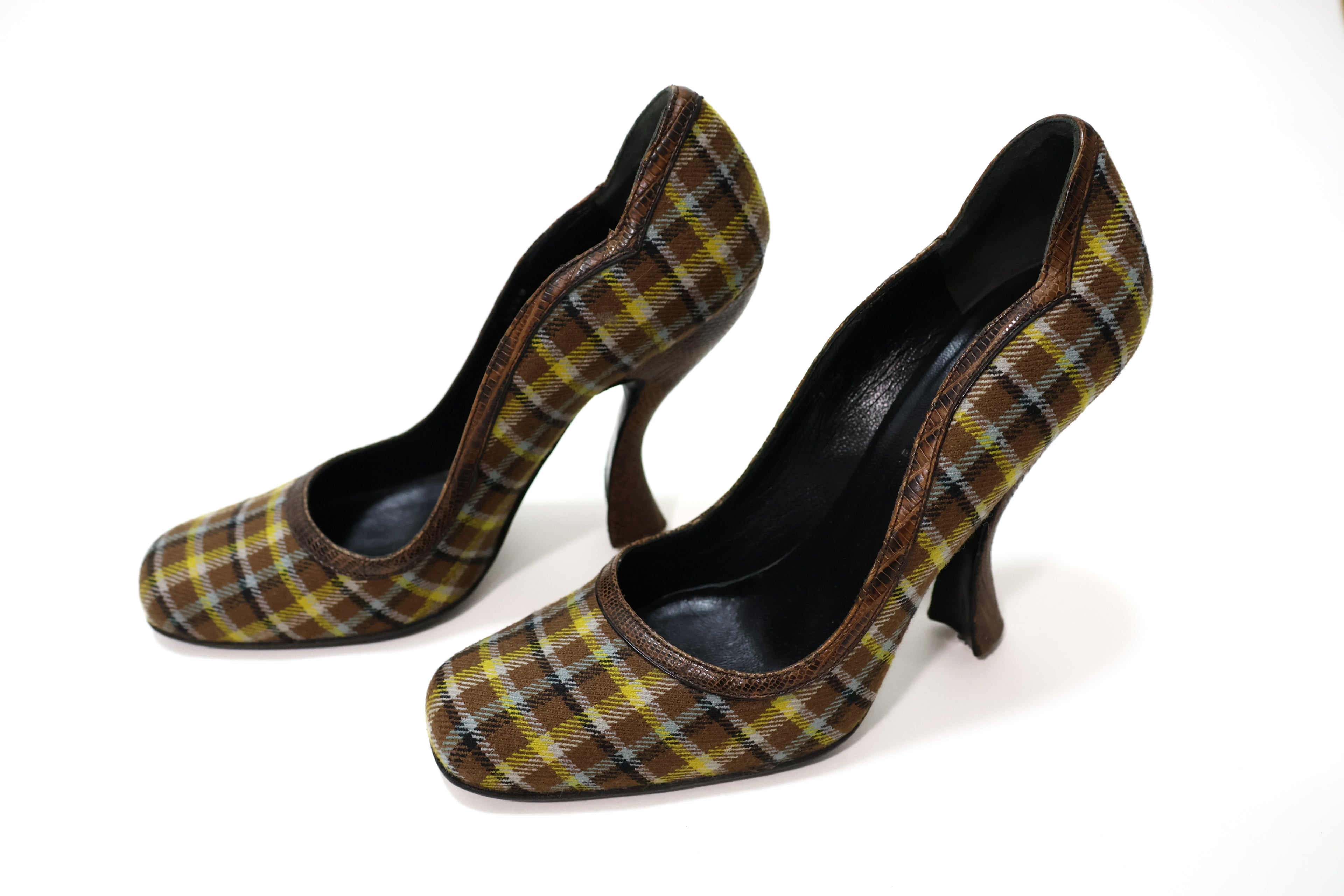 Prada Yellow Plaid High Heels