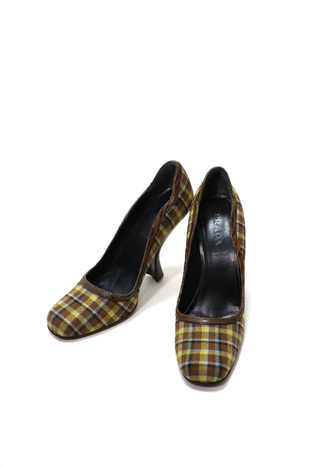 Prada Yellow Plaid High Heels