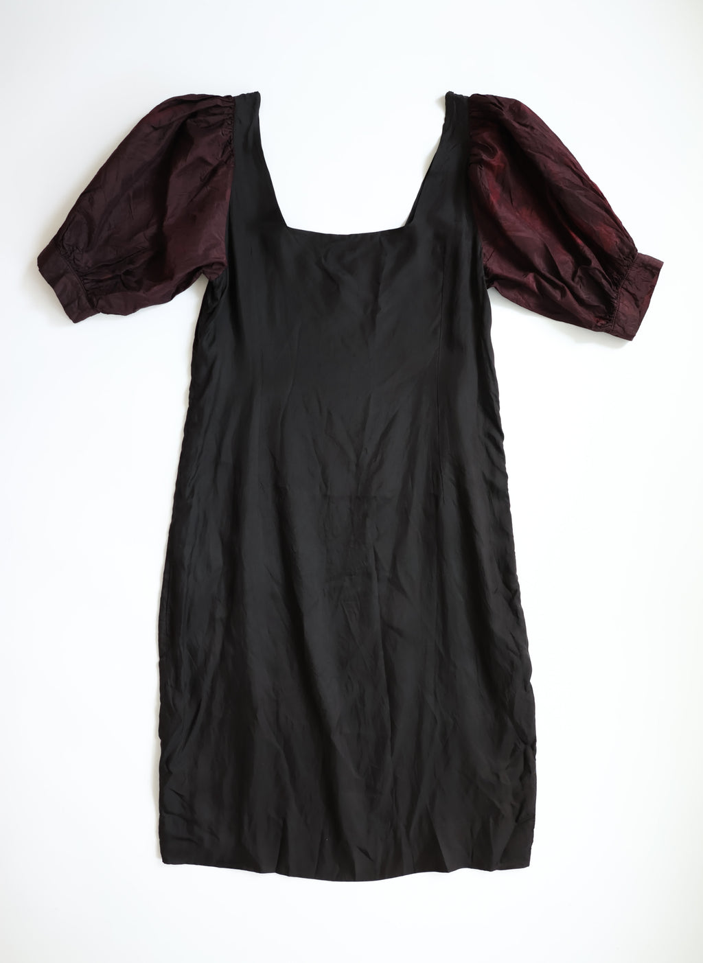 Burgundy Puff Sleeve Black Classic Dress