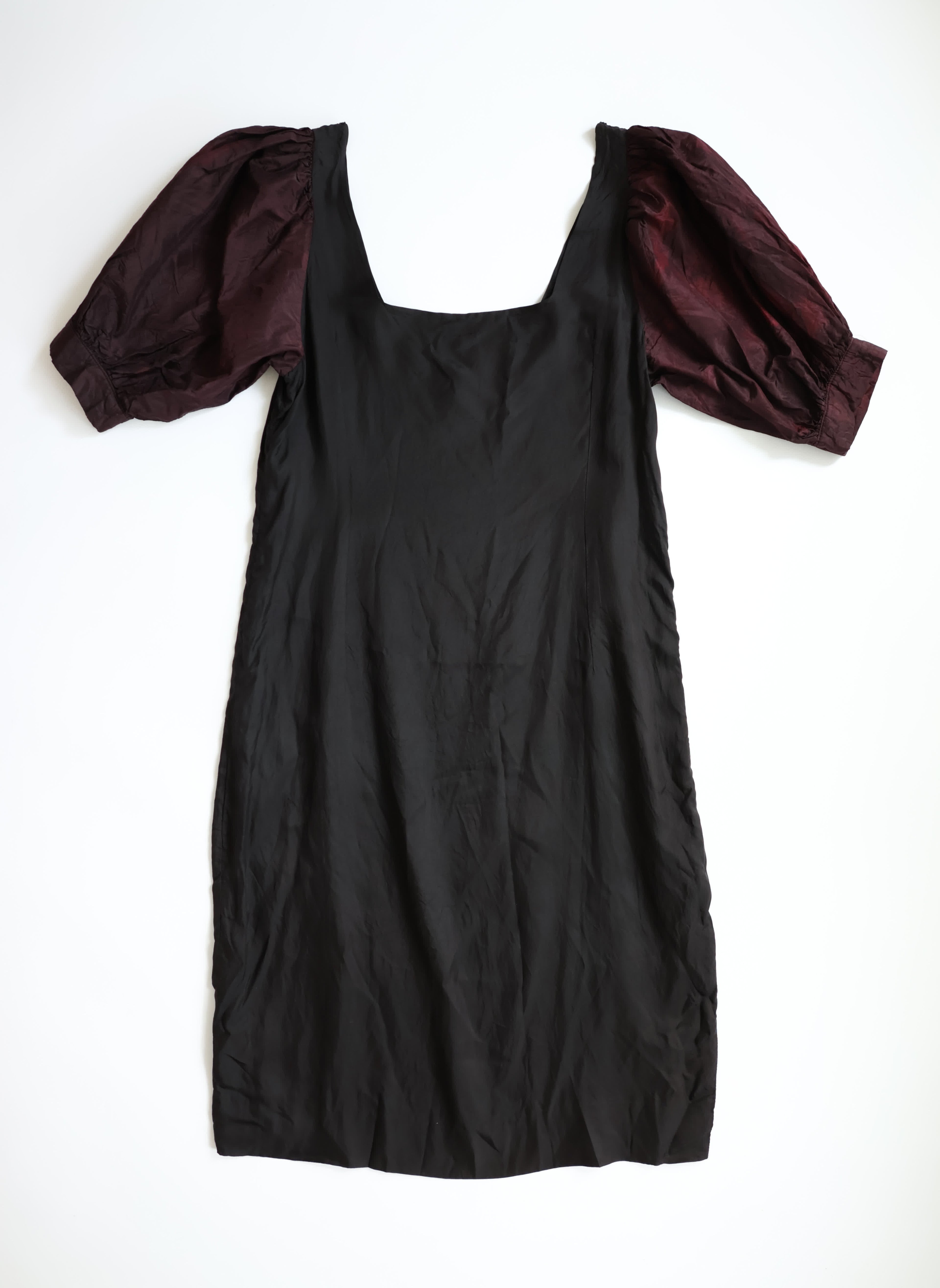 Burgundy Puff Sleeve Black Classic Dress