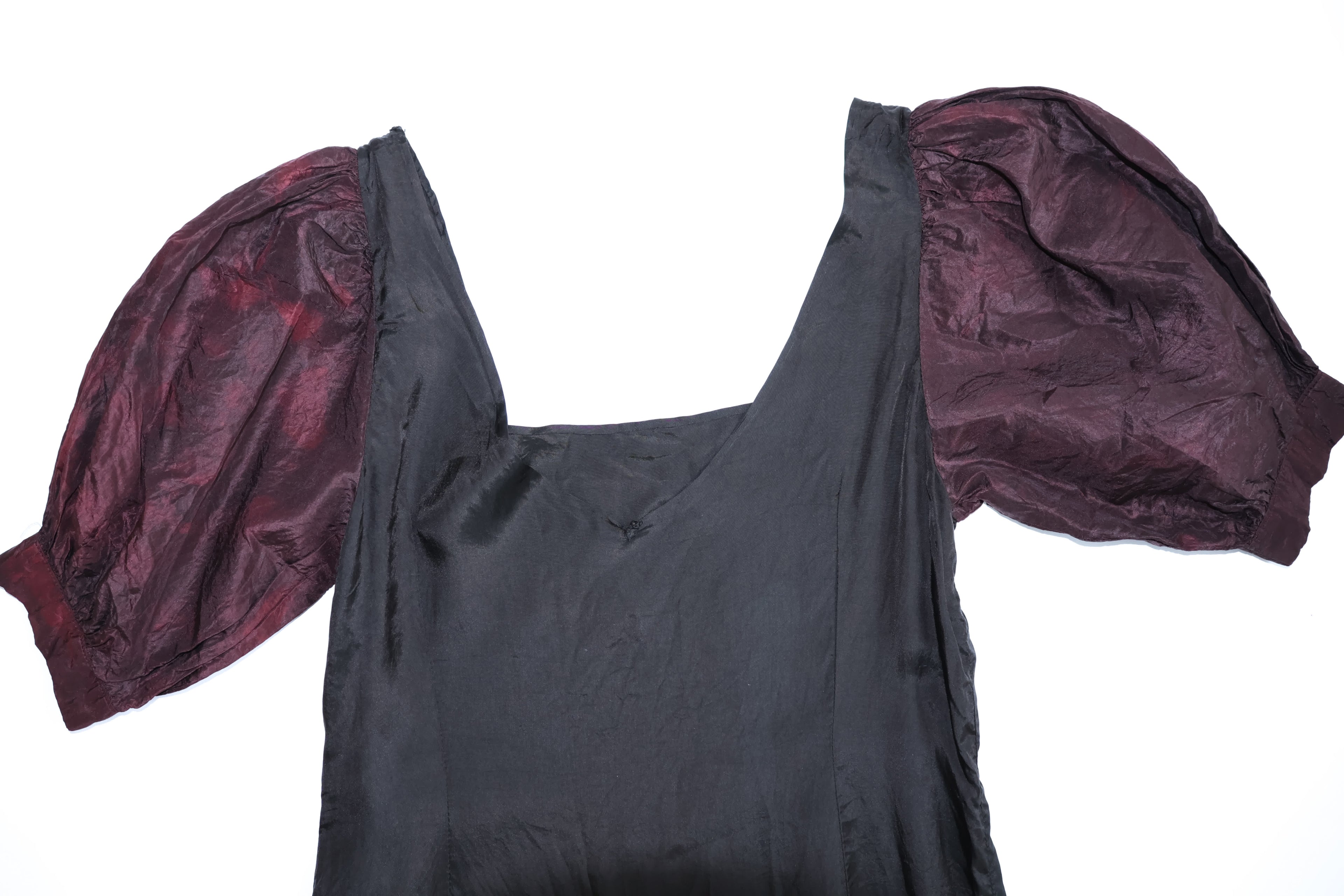 Burgundy Puff Sleeve Black Classic Dress