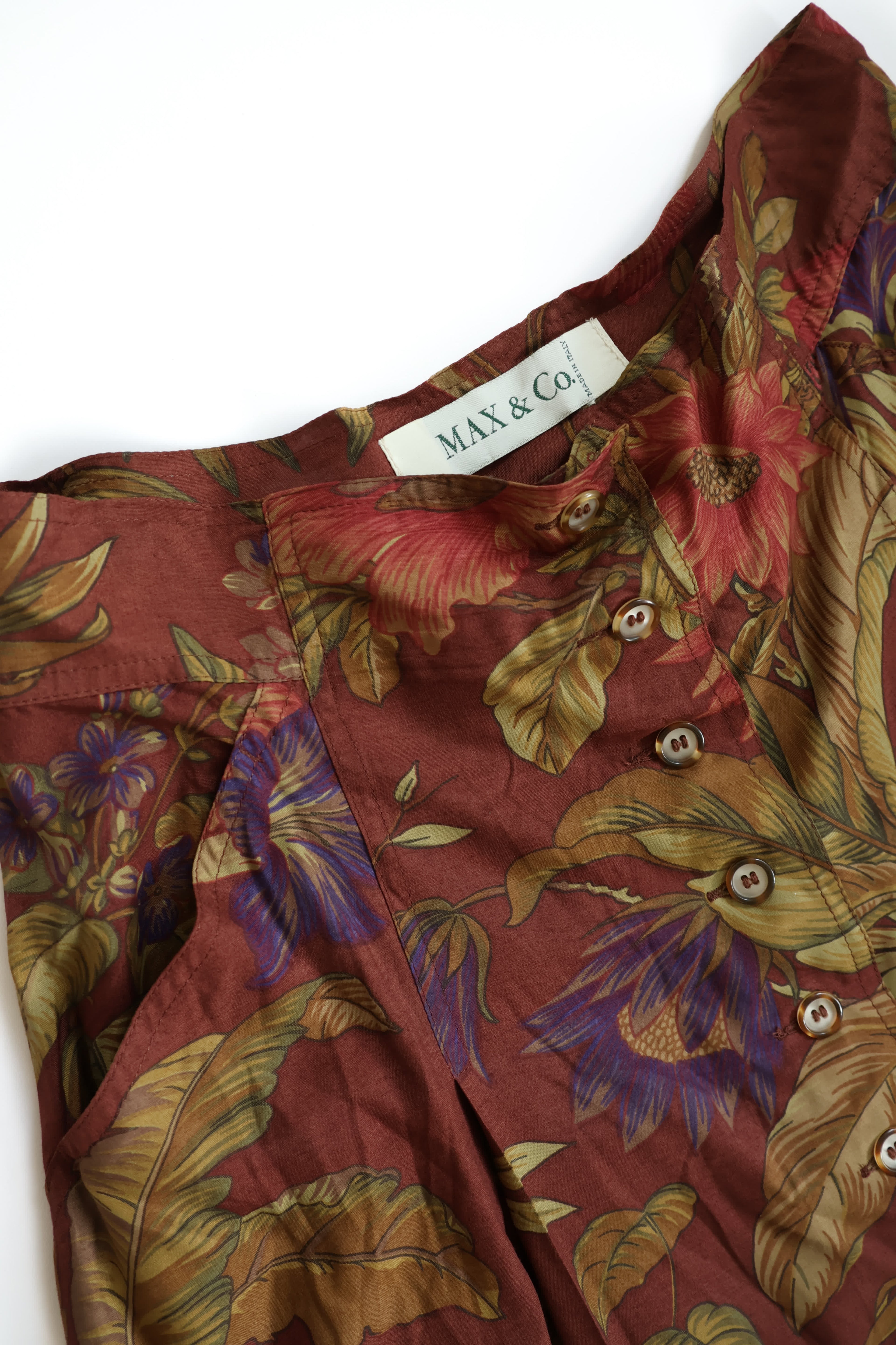 MAX＆Co Floral and Bird Print Button-Down Skirt