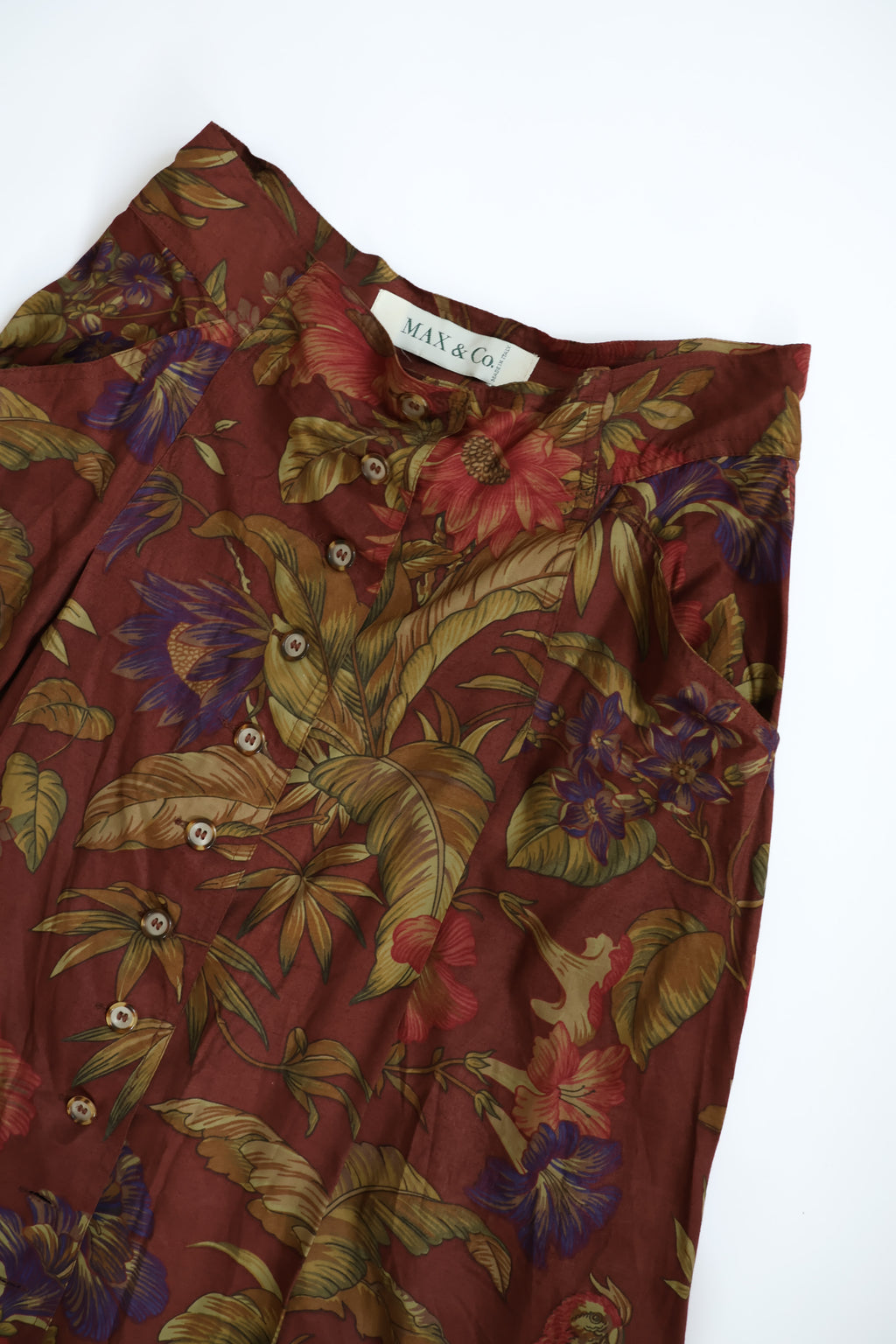 MAX＆Co Floral and Bird Print Button-Down Skirt