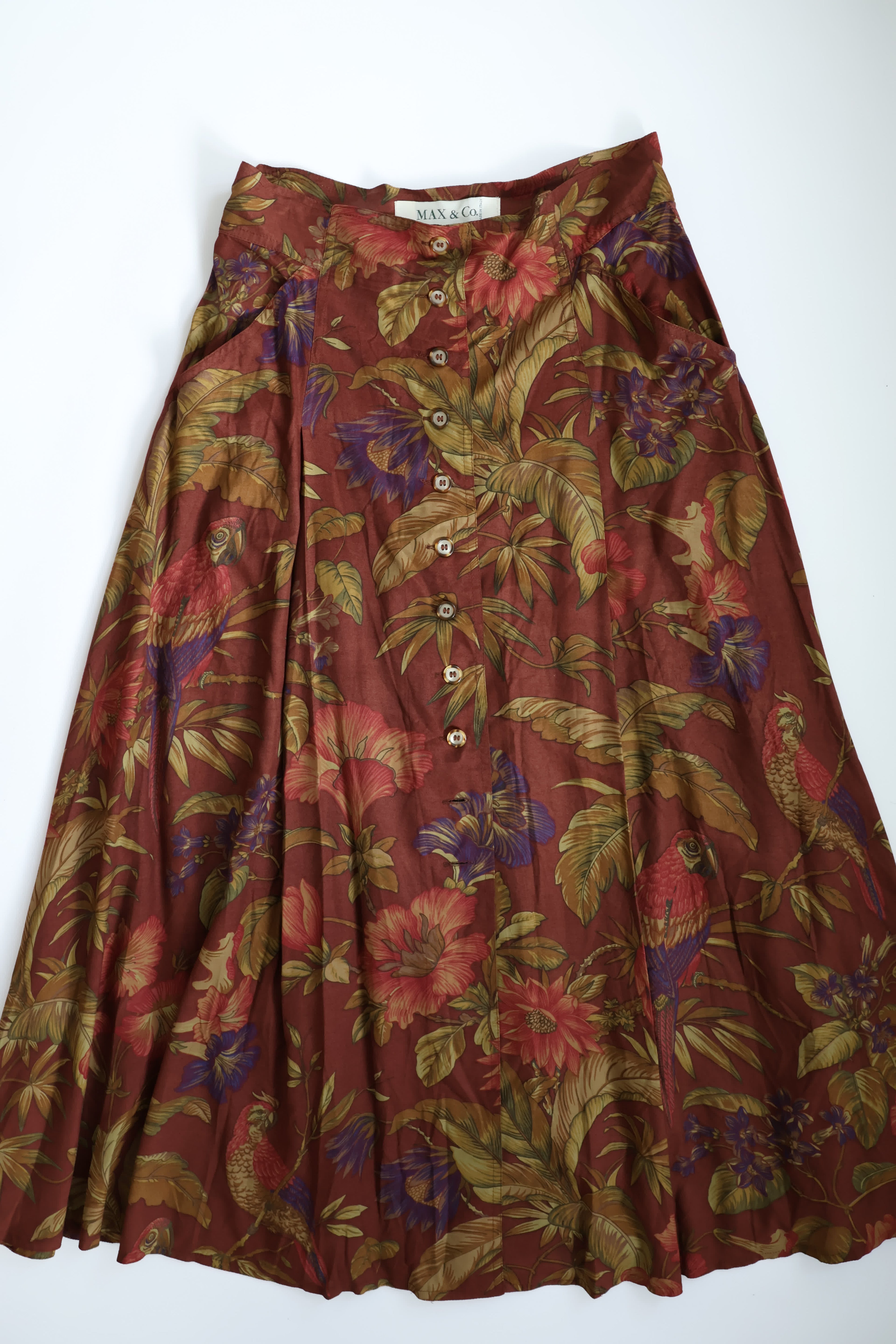 MAX＆Co Floral and Bird Print Button-Down Skirt