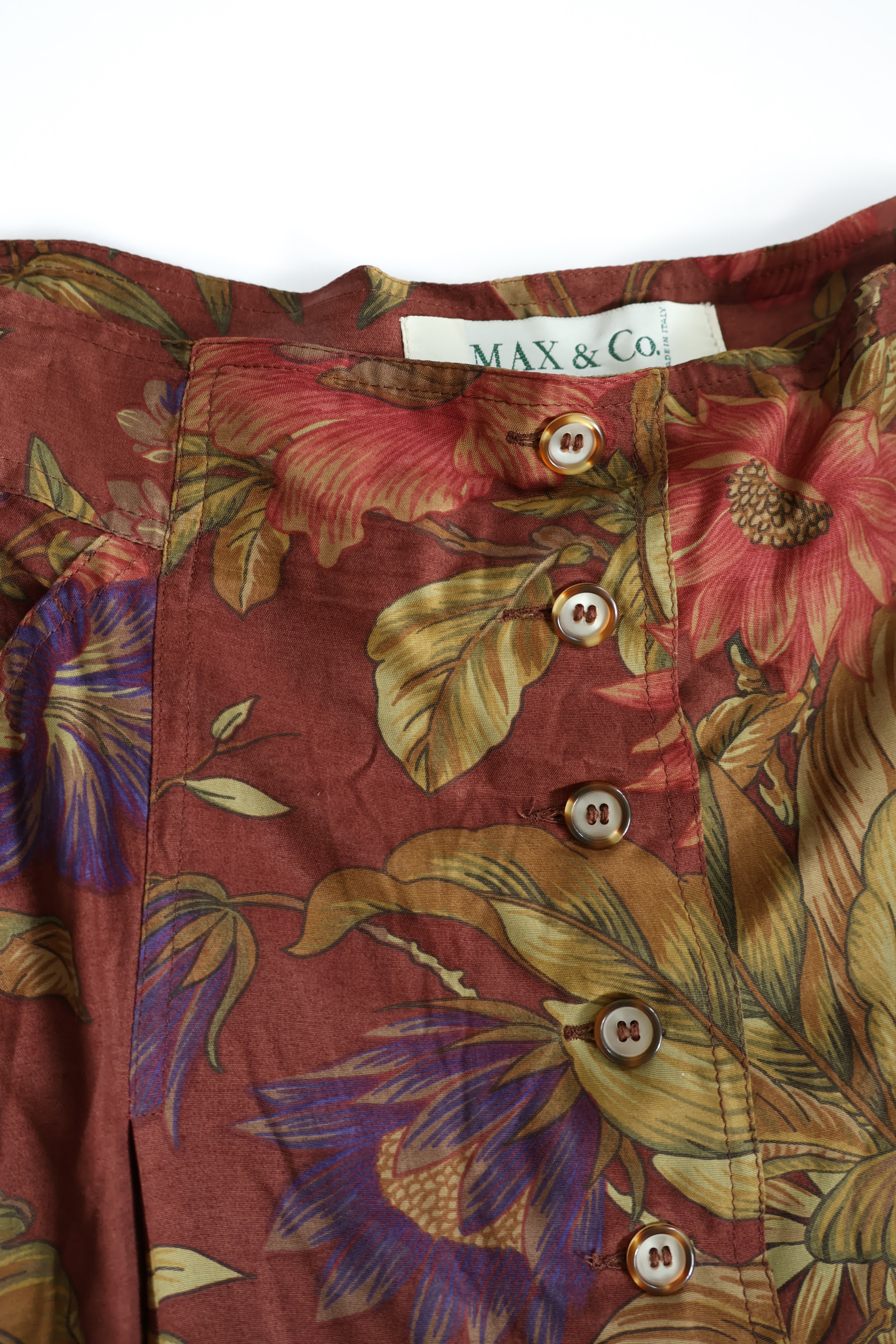 MAX＆Co Floral and Bird Print Button-Down Skirt