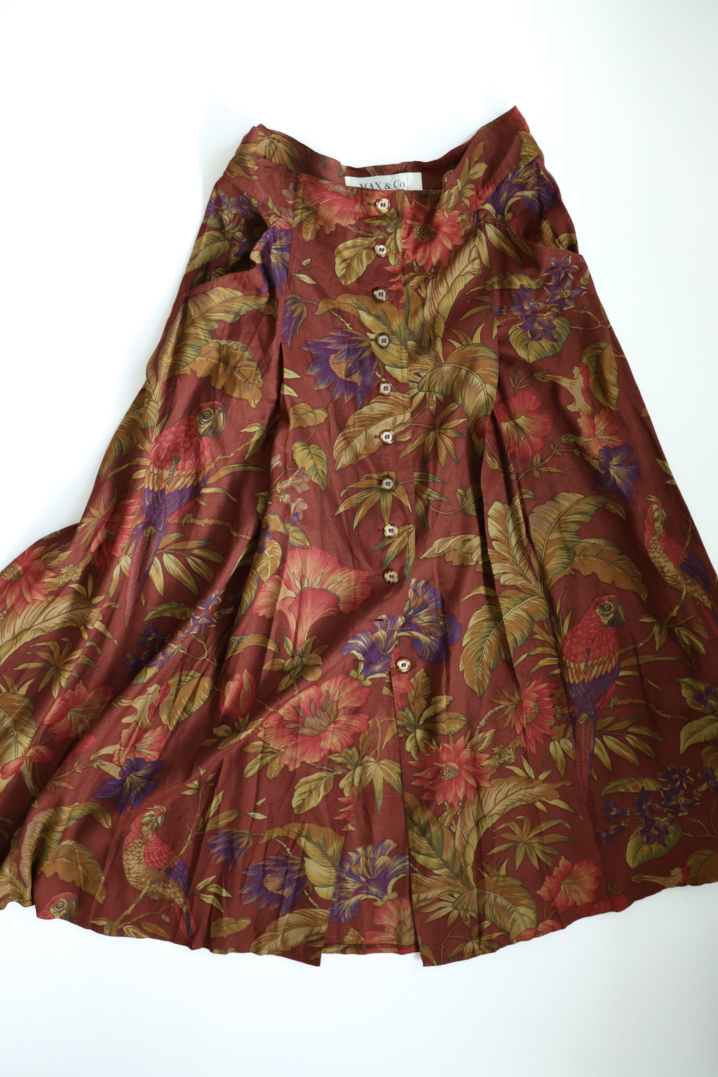MAX＆Co Floral and Bird Print Button-Down Skirt