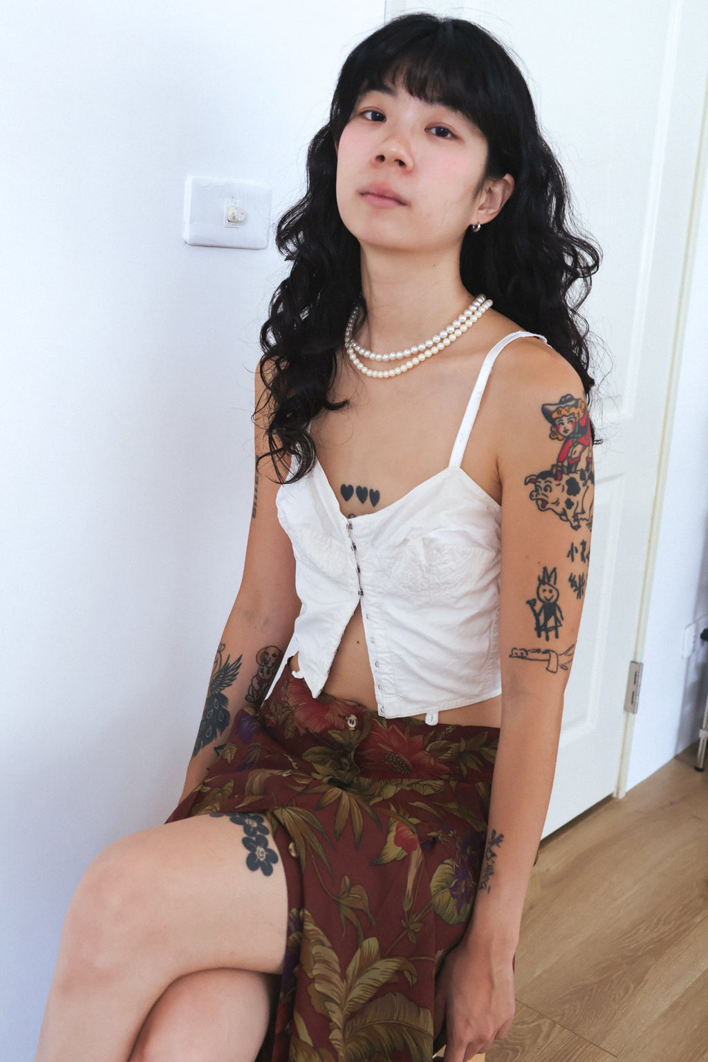 MAX＆Co Floral and Bird Print Button-Down Skirt