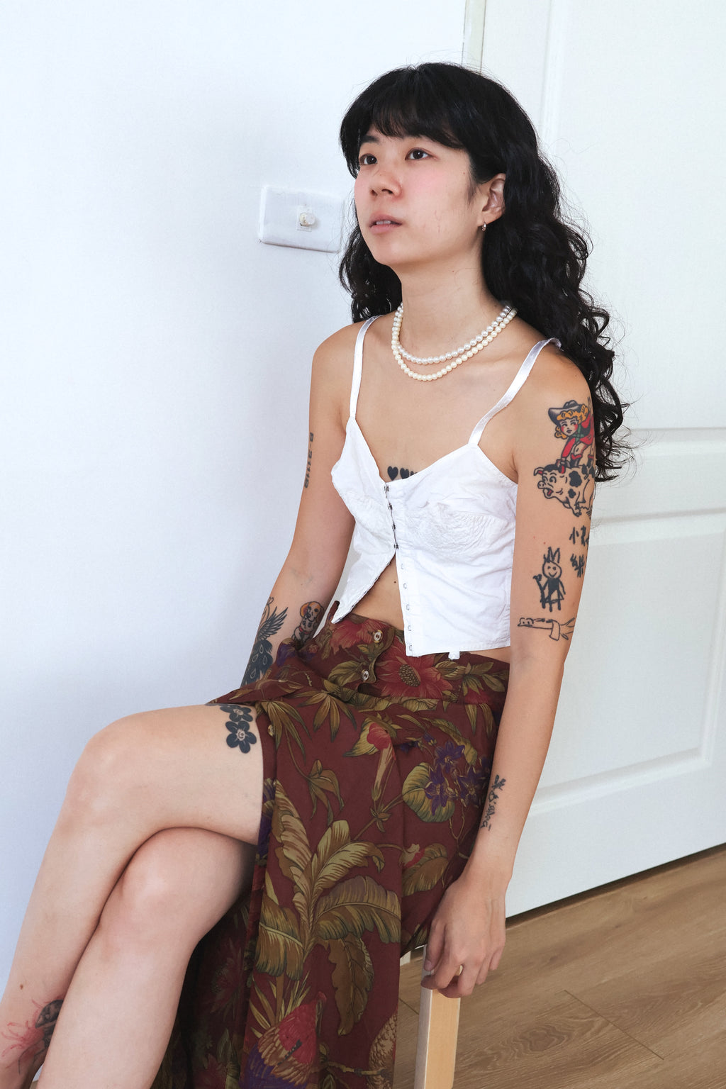MAX＆Co Floral and Bird Print Button-Down Skirt