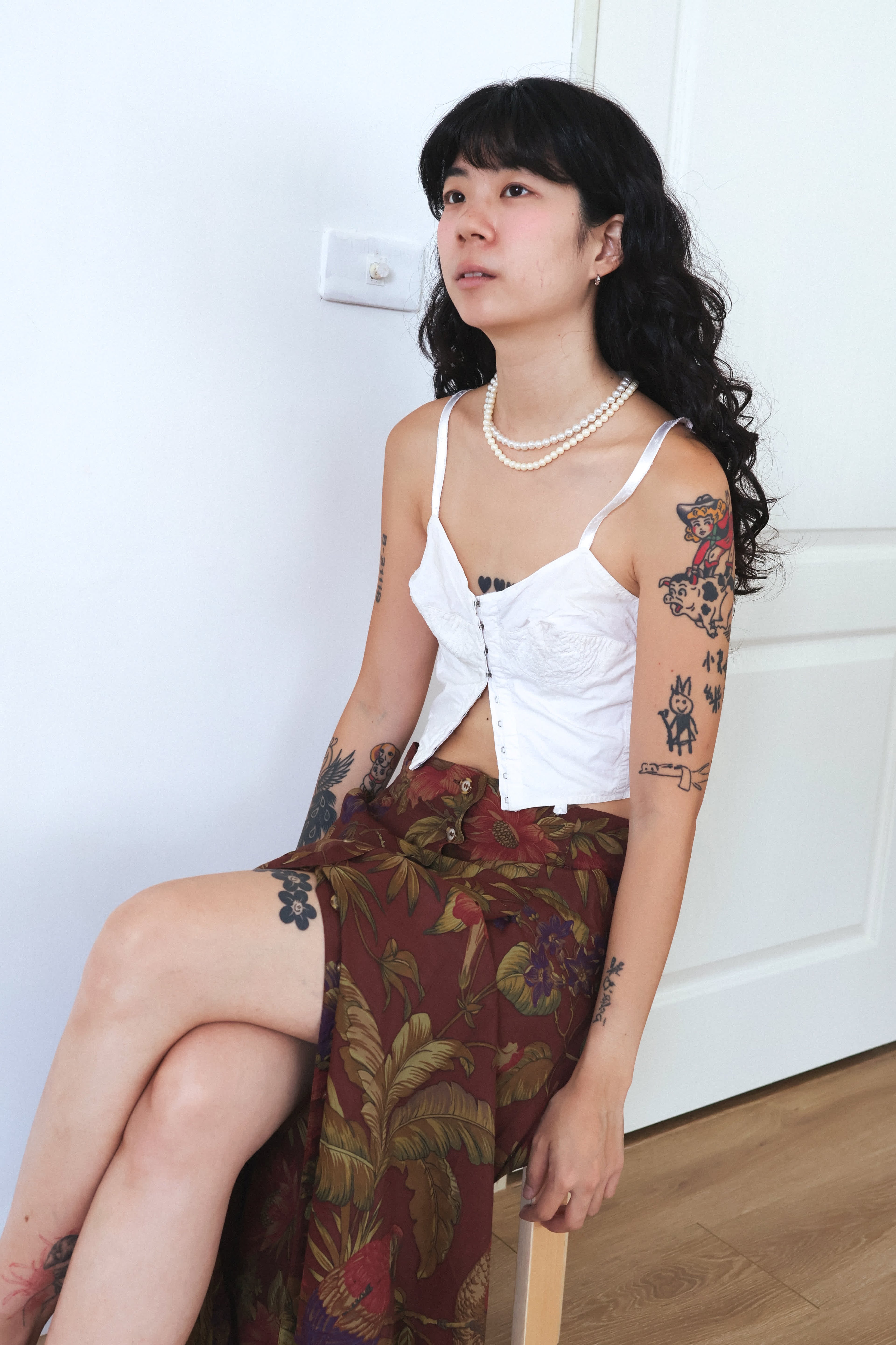 MAX＆Co Floral and Bird Print Button-Down Skirt