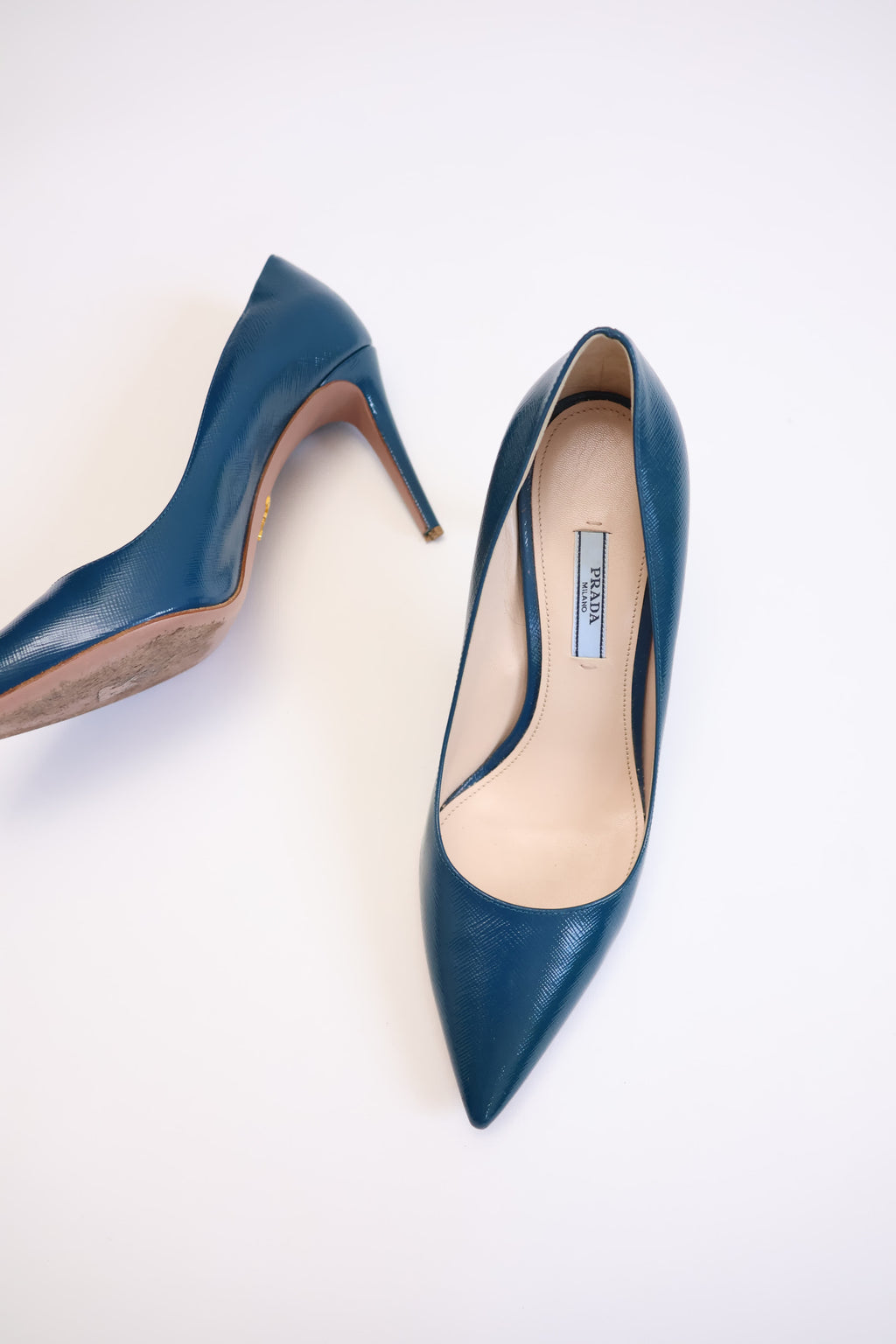 Prada Blue Patent Leather Pumps