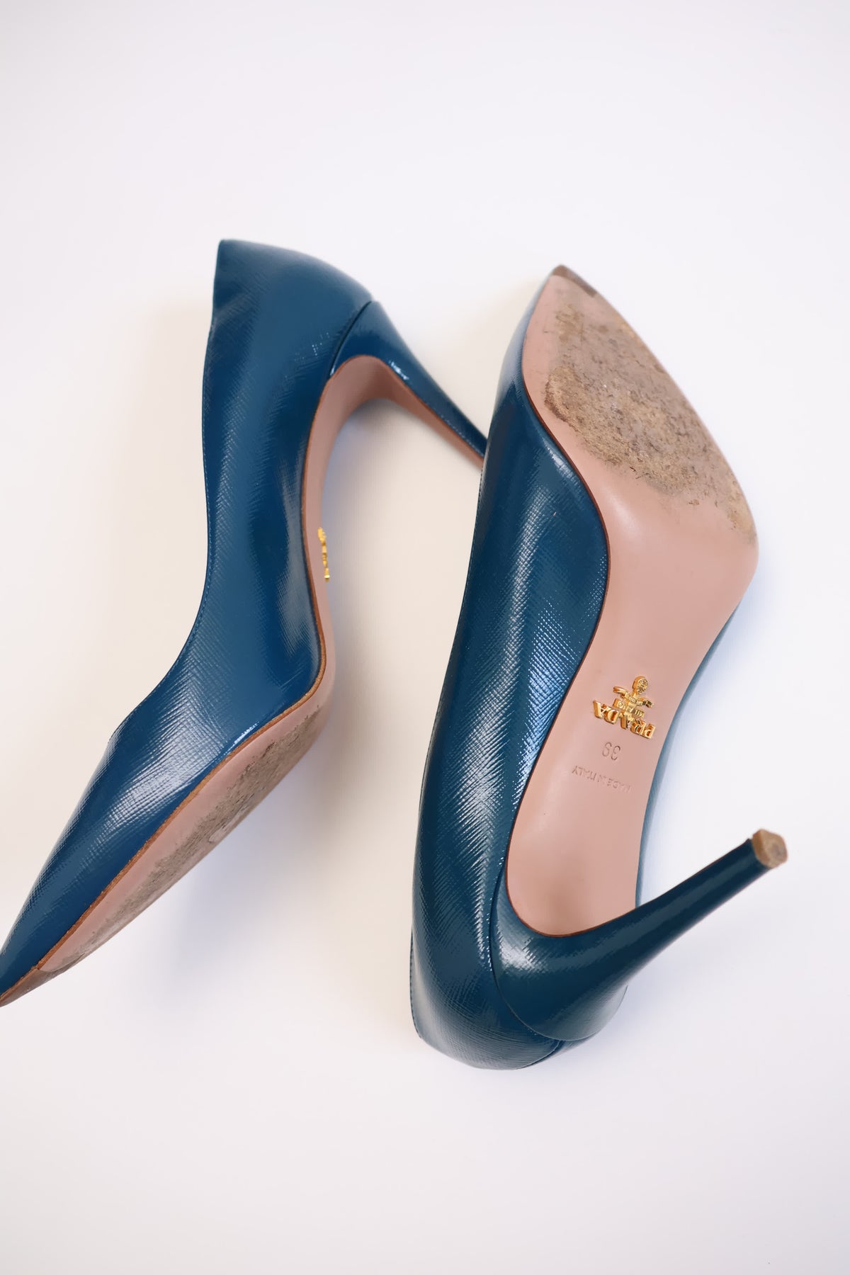Prada Blue Patent Leather Pumps
