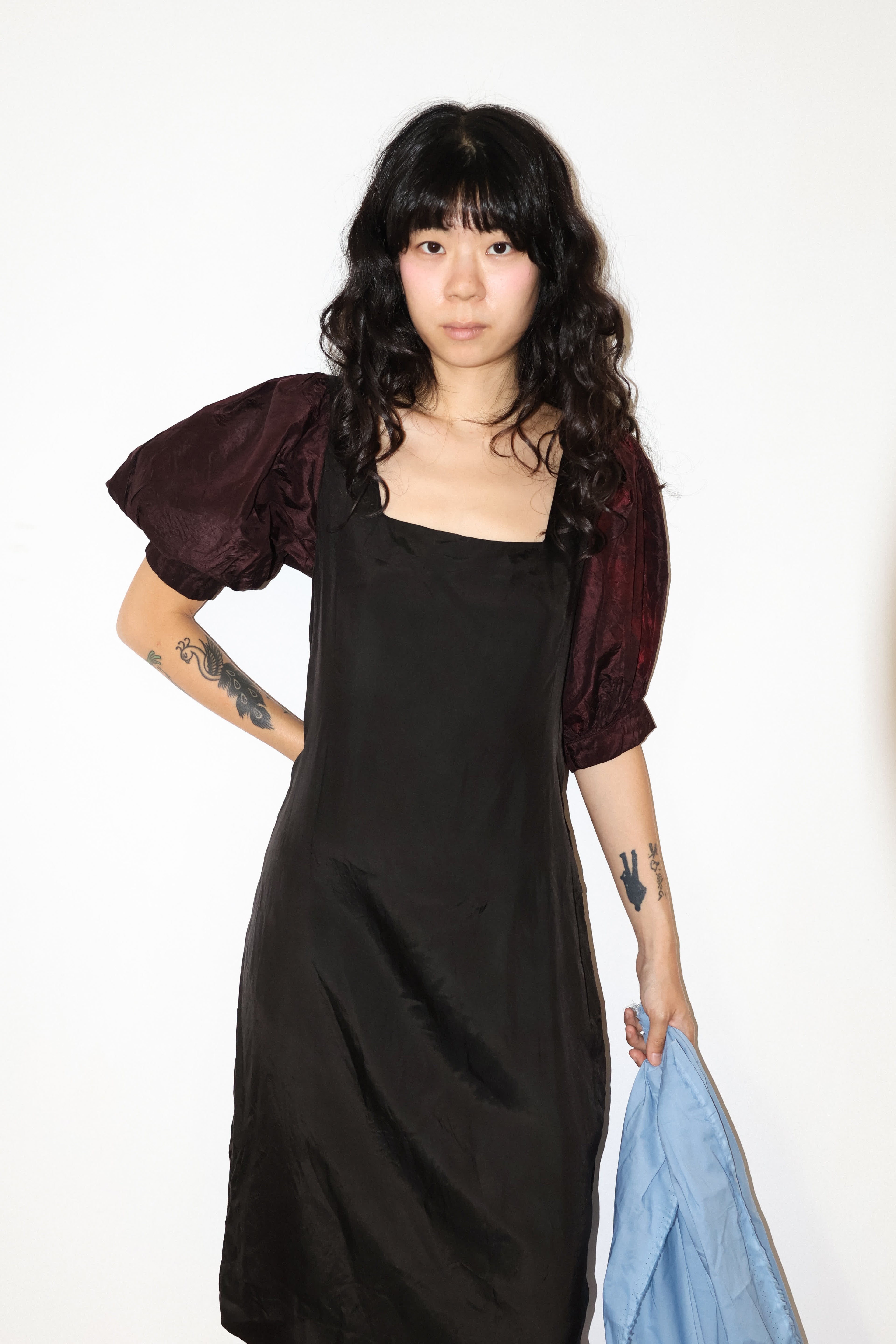 Burgundy Puff Sleeve Black Classic Dress