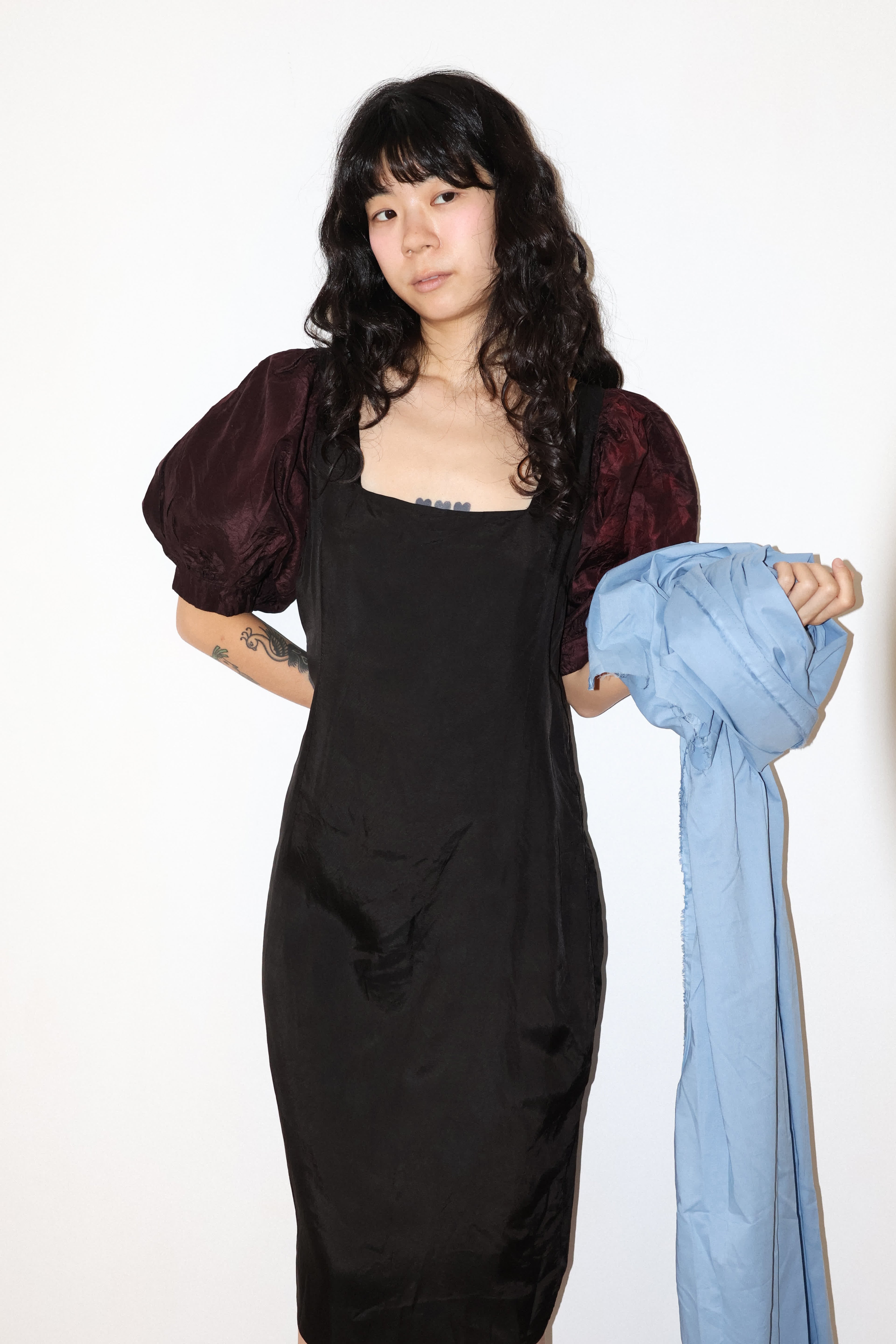 Burgundy Puff Sleeve Black Classic Dress