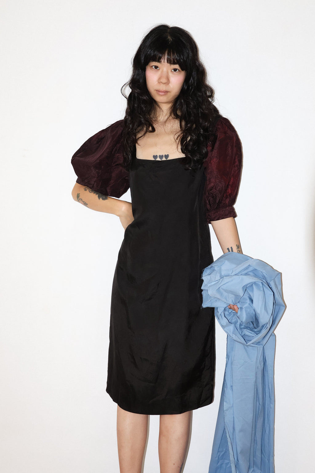 Burgundy Puff Sleeve Black Classic Dress