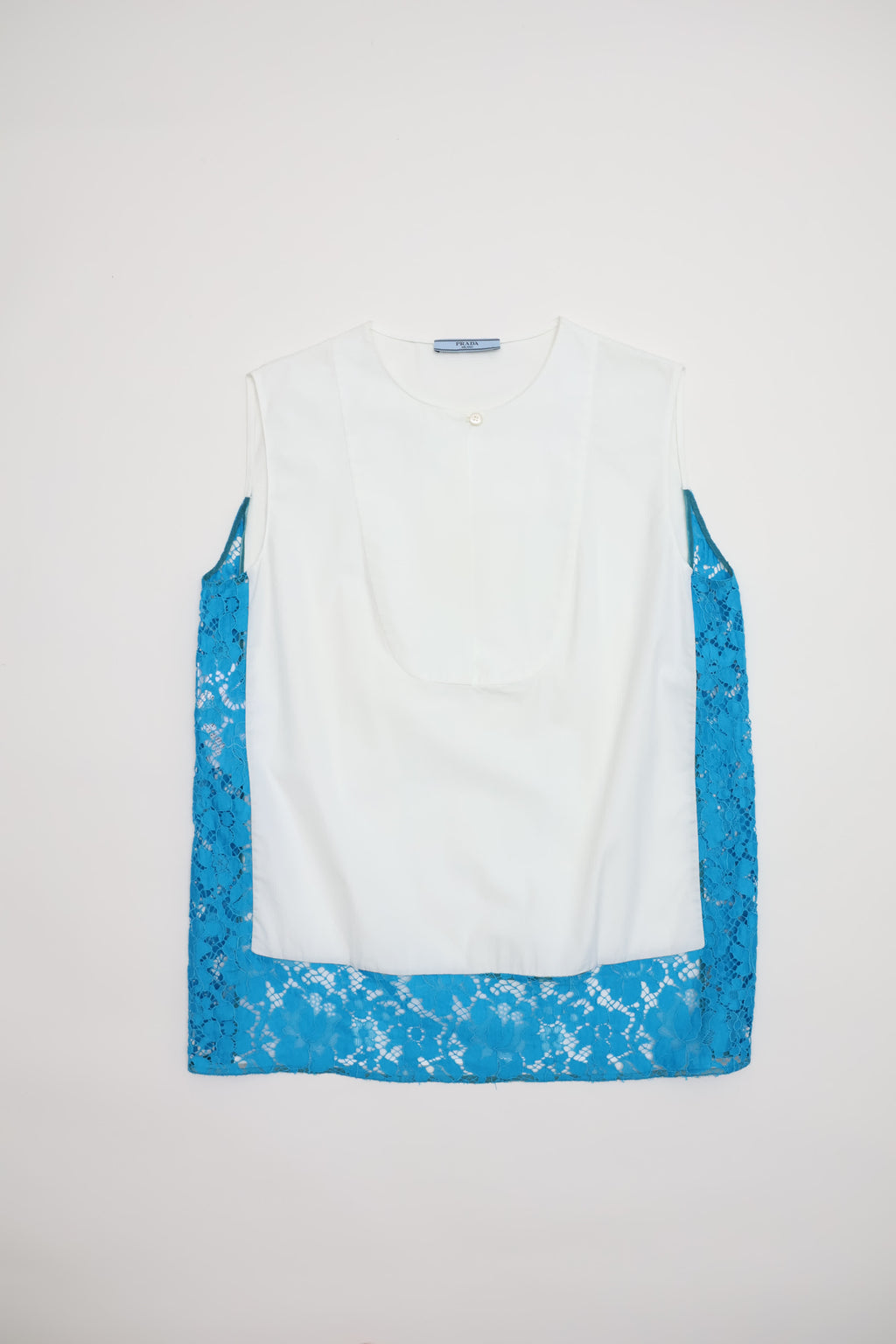 Prada Mixed-Media Aqua Blue Lace Sleeveless Top