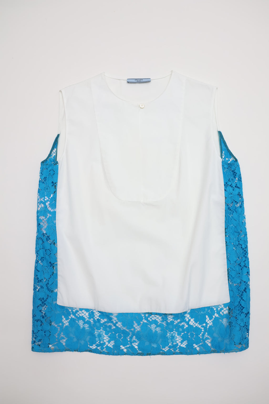 Prada Mixed-Media Aqua Blue Lace Sleeveless Top