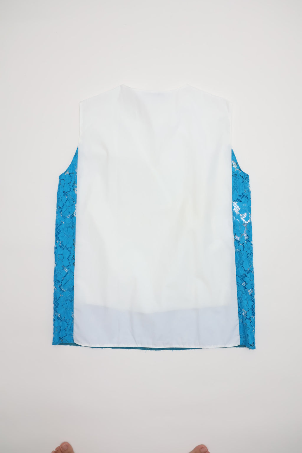 Prada Mixed-Media Aqua Blue Lace Sleeveless Top