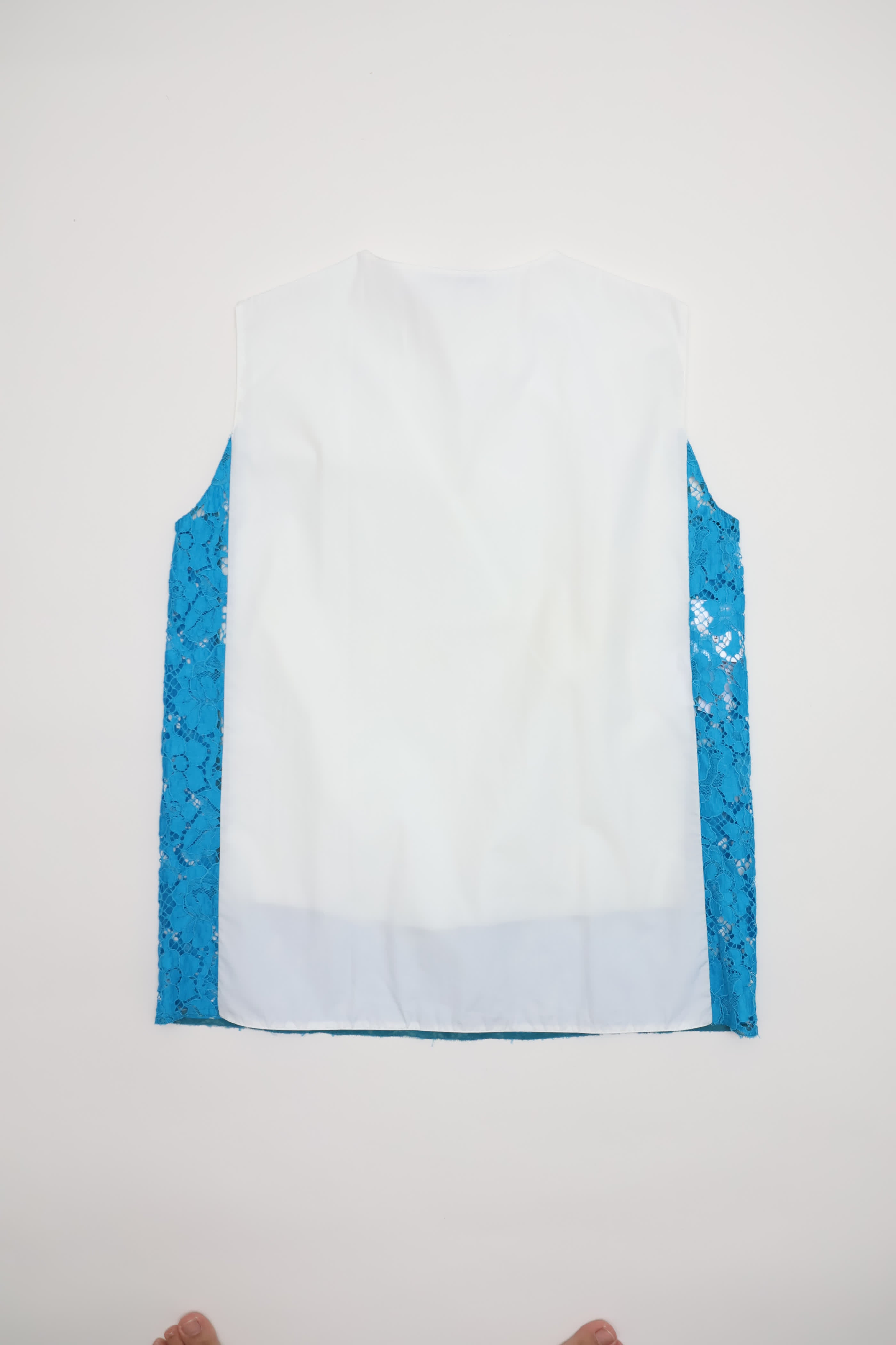 Prada Mixed-Media Aqua Blue Lace Sleeveless Top