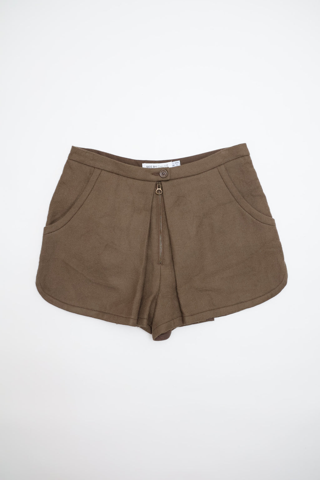 See by Chloé Coffee Brown Wool Shorts