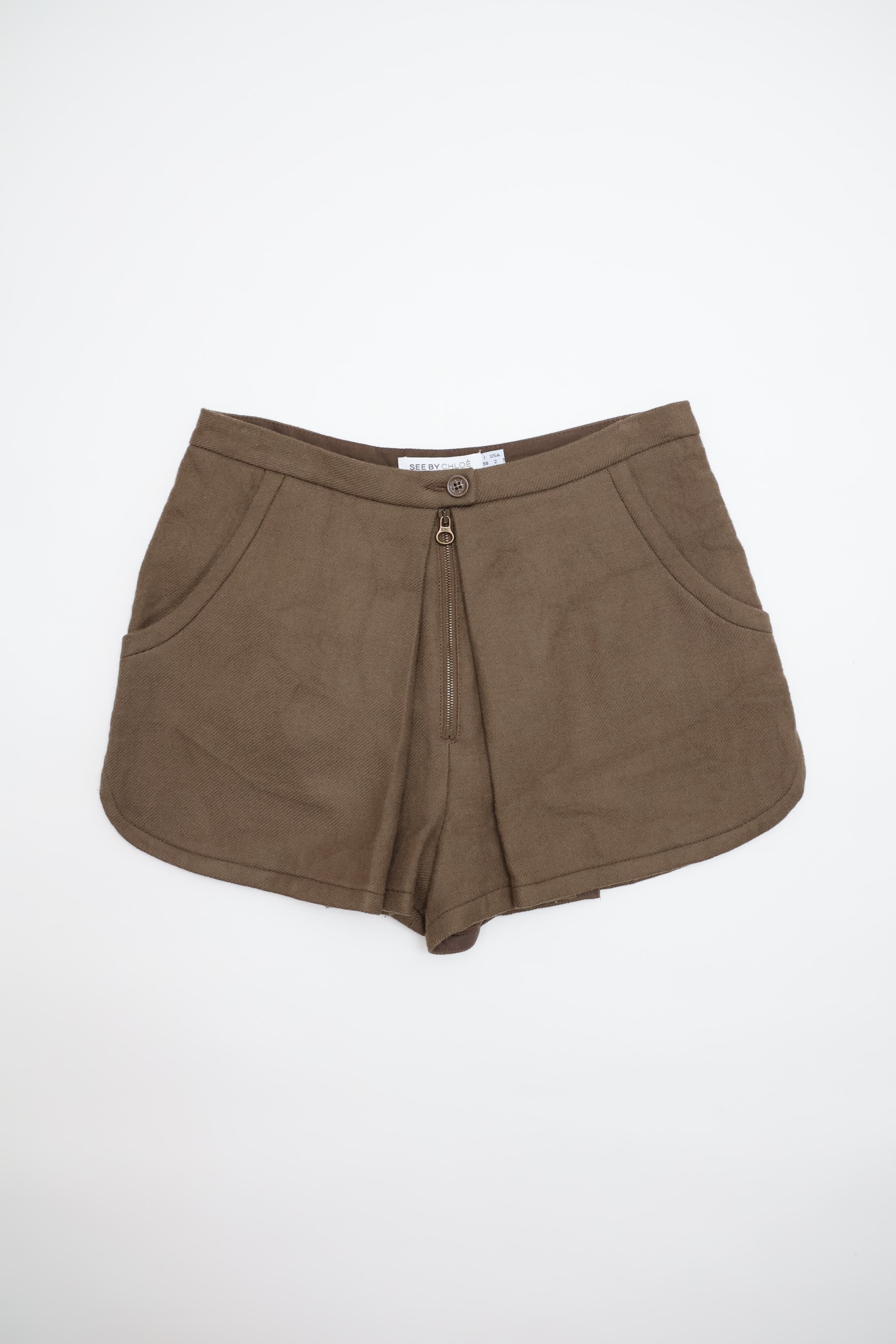 See by Chloé Coffee Brown Wool Shorts