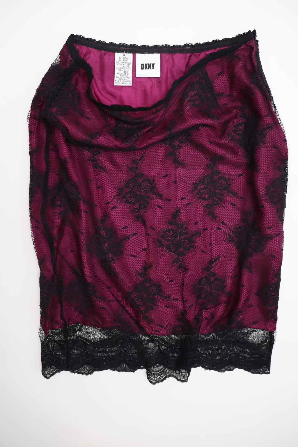 DKNY Purple Sheer Silk Lace Trim Skirt