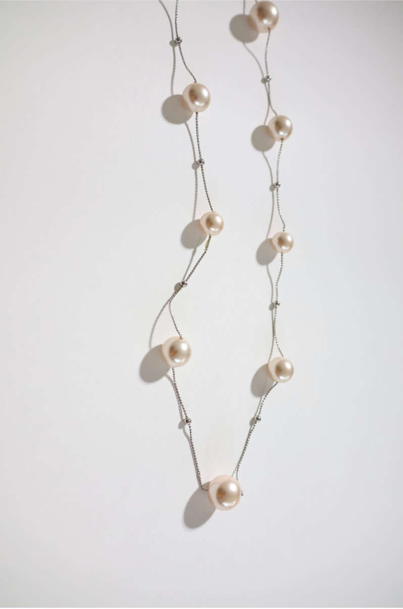 Pale Pink Long Pearl Necklace