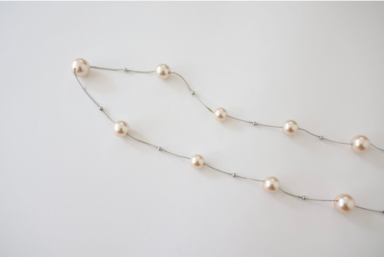 Pale Pink Long Pearl Necklace